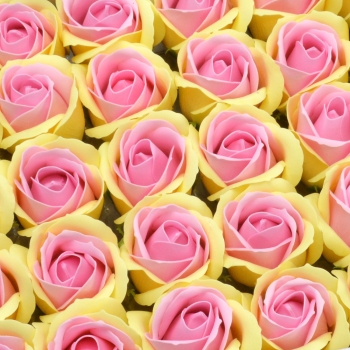 Set 50 trandafiri sapun parfumati atingere reala DUO galben deschis roz C23-70