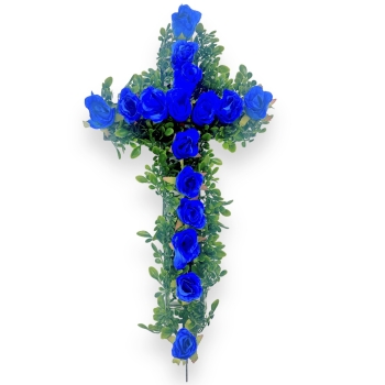 Cruce funerara cu Trandafiri artificiali Albastri