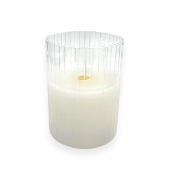 Lumanare LED pahar sticla transparenta cu dungi 7.5x10cm