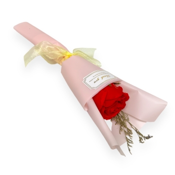 Set 12 Buchetele Trandafiri de Sapun Rosu cu Ambalaj Roz
