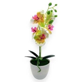 Ghiveci cu 2 Fire Orhidee Artificiala In Ghiveci Mic  - Alb Siclam