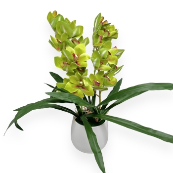 Ghiveci cu 2 Fire Orhidee Cymbidium Artificiala In Ghiveci - Verde