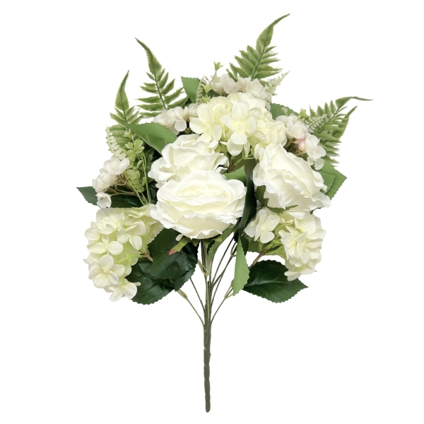 Buchet 11 fire trandafiri si hortensie crem